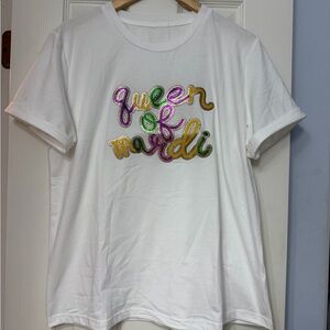 White 'Queen of Mardi' Sequin Graphic Tee